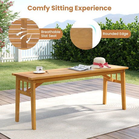 Juego de comedor de patio de 3 piezas, mesa de pícnic rectangular de madera de acacia para exteriores y 2 bancos