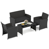 4 Pieces Patio Furniture Set with Tempered Glass Tabletop and Removable Cushion