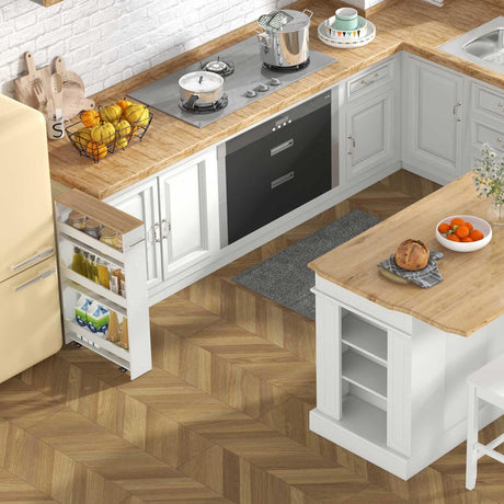 Juego de muebles de cocina de 3 piezas: isla de cocina + 2 taburetes de bar + carro de almacenamiento estrecho