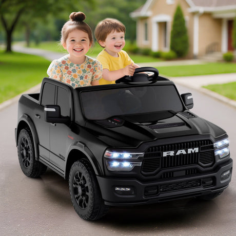 Coche de juguete montable con licencia Ram Truck de 24 V y 2 asientos para niños grandes con control remoto y música