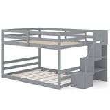Litera baja de madera maciza completa sobre completa con escaleras de almacenamiento