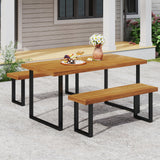 Juego de mesa de comedor para patio de 3 piezas, mesa rectangular de 63" y 2 bancos sin respaldo