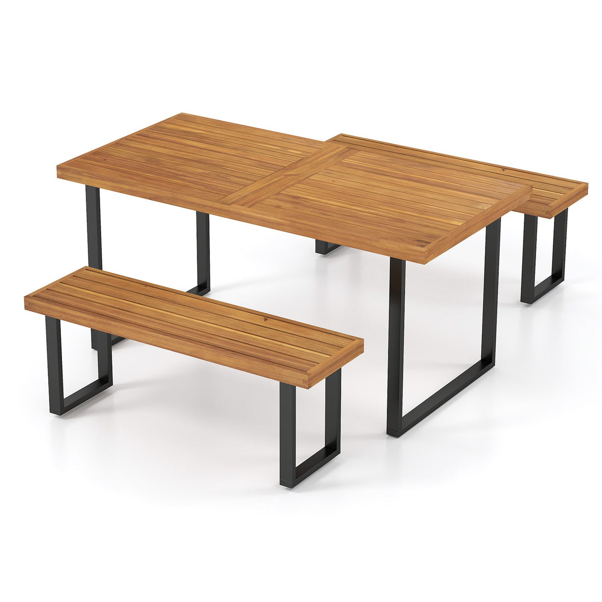 Juego de mesa de comedor para patio de 3 piezas, mesa rectangular de 63" y 2 bancos sin respaldo
