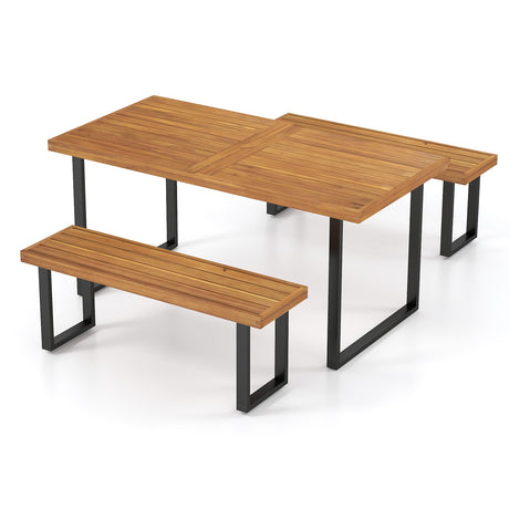 Juego de mesa de comedor para patio de 3 piezas, mesa rectangular de 63" y 2 bancos sin respaldo