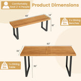 Juego de mesa de comedor para patio de 3 piezas, mesa rectangular de 63" y 2 bancos sin respaldo