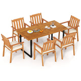 7 Pieces Patio Dining Table Set 63‚Äù Rectangle Table and 6 Acacia Wood Armchairs