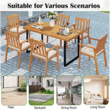 Juego de 6 piezas de mesa de comedor para patio, mesa rectangular de 63 pulgadas con 4 sillones de madera de acacia y banco sin respaldo
