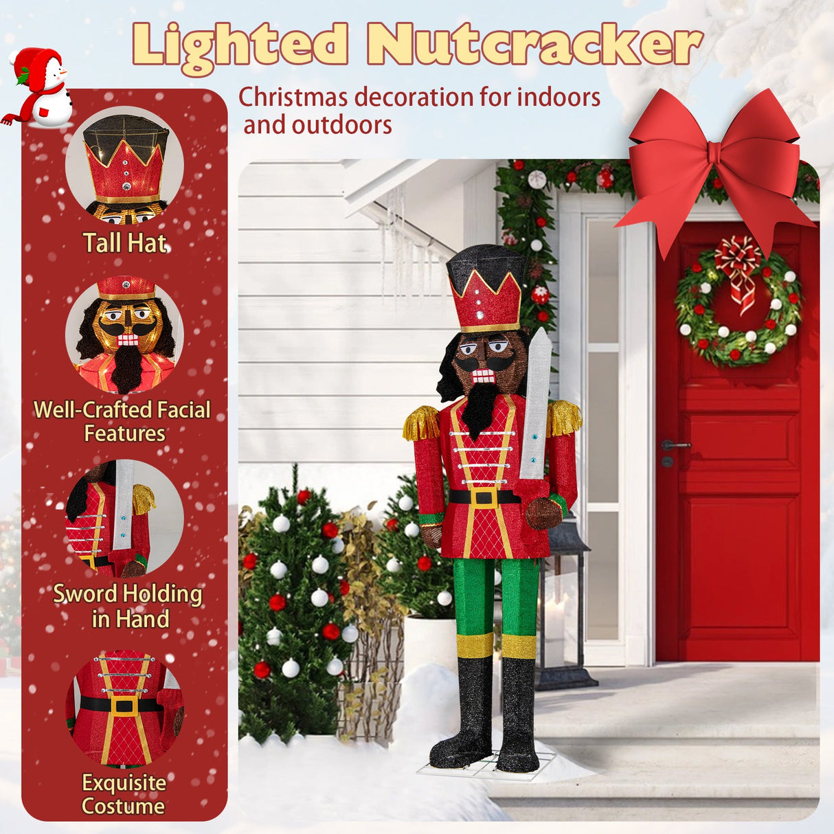 Juego de 2 Cascanueces Navideños Iluminados de 1.5 m con Espada de Purpurina