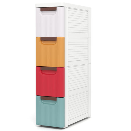 Organizador rodante de 4 cajones, gabinete de almacenamiento estrecho con ruedas integradas para espacios pequeños, colorido