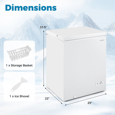 Congelador horizontal compacto de 141 L/5 pies cúbicos con temperatura ajustable de 7 velocidades - Blanco