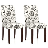 Button Tufted Fabric Upholstered Wooden Dining Chair Set of 2 with High Curved Back