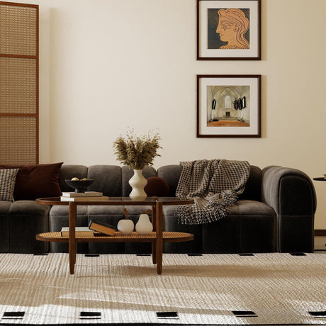 Juego de sala de estar de 3 piezas de ratán y madera con mesa auxiliar, mesa de centro y mueble de TV