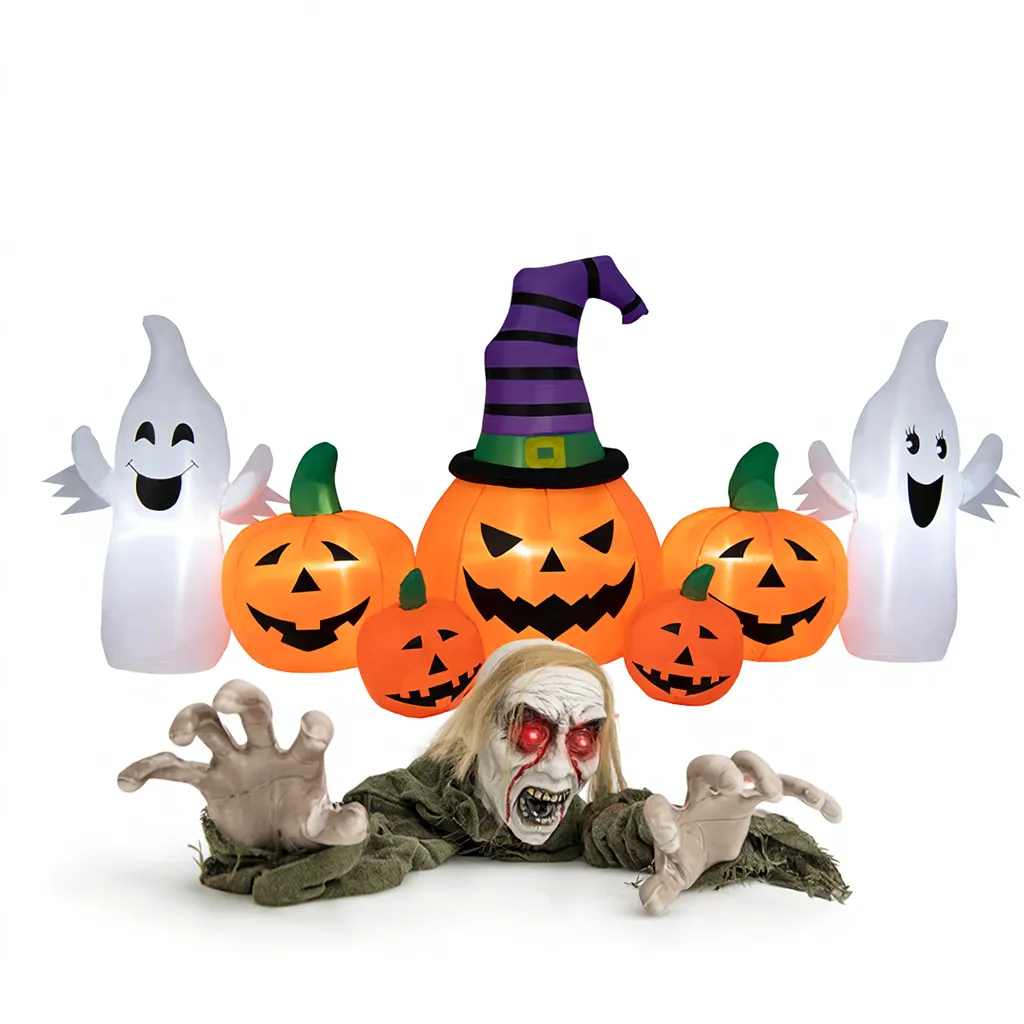 Zombie Trepador Rompesuelos de Halloween + Calabazas Hinchables