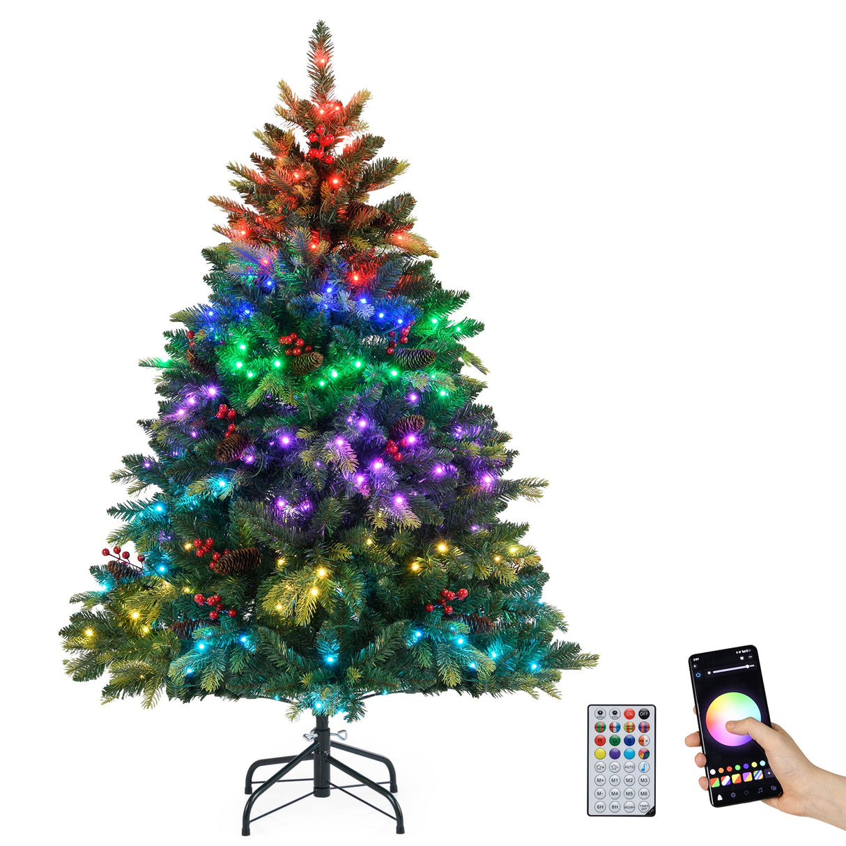 Árbol de Navidad Artificial de 5/6/7/8 PIES con Luces LED y Control Remoto por Aplicación