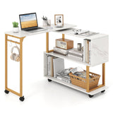Mesa Auxiliar de Sofá Giratoria 360° con Librería y Ganchos para Sala de Estar-Blanco