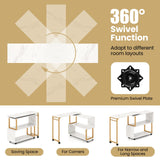 Mesa Auxiliar de Sofá Giratoria 360° con Librería y Ganchos para Sala de Estar-Blanco