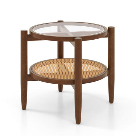 Juego de muebles de ratán de 3 piezas para sala de estar con mesa de centro de vidrio templado y sillón decorativo