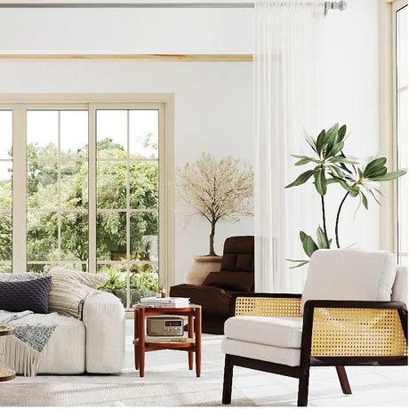 Juego de muebles de ratán de 3 piezas para sala de estar con mesa de centro de vidrio templado y sillón decorativo