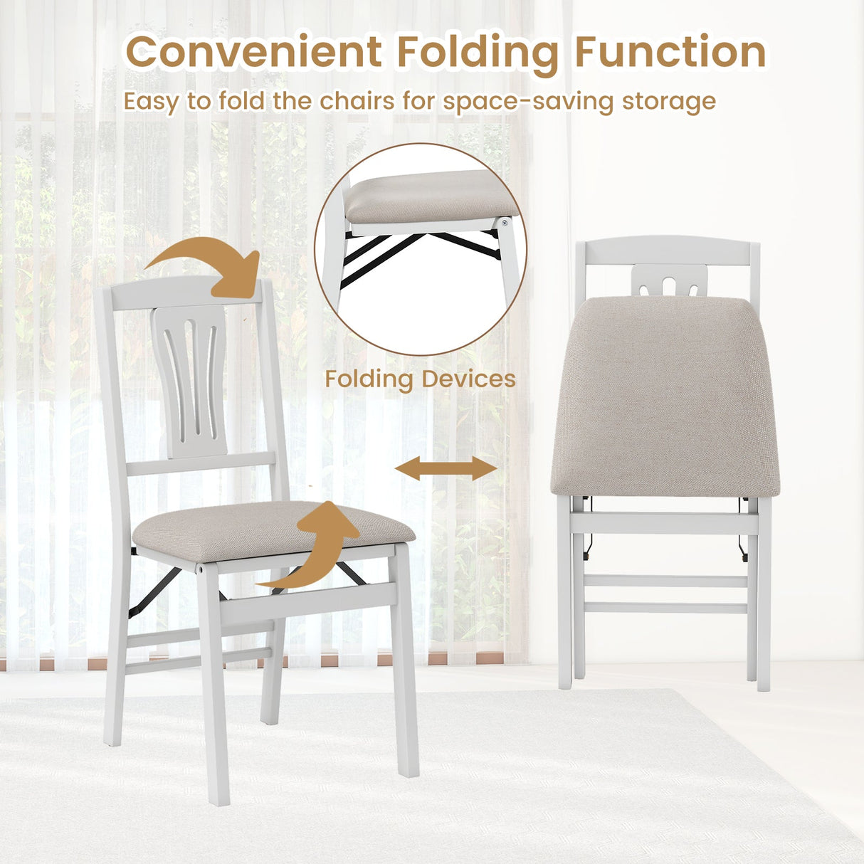 Folding Kitchen Chairs Set of 4 Upholstered Dining Chairs with Comfy Padded Seats-White