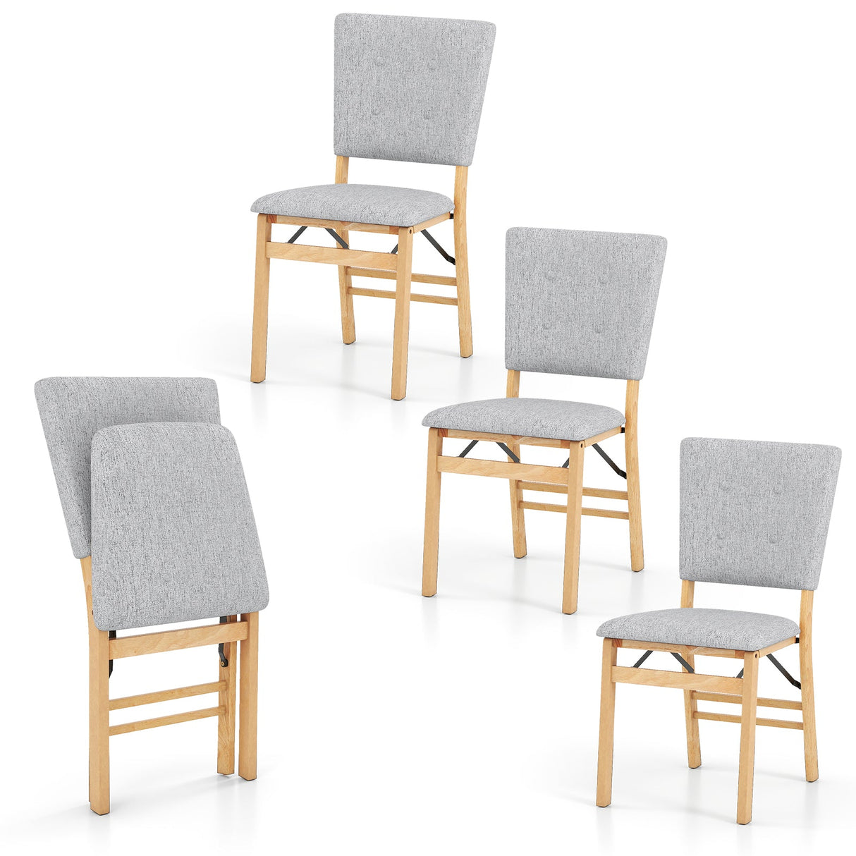 Juego de 4 sillas de comedor plegables sin brazos para cocina con asiento acolchado y respaldo reclinable