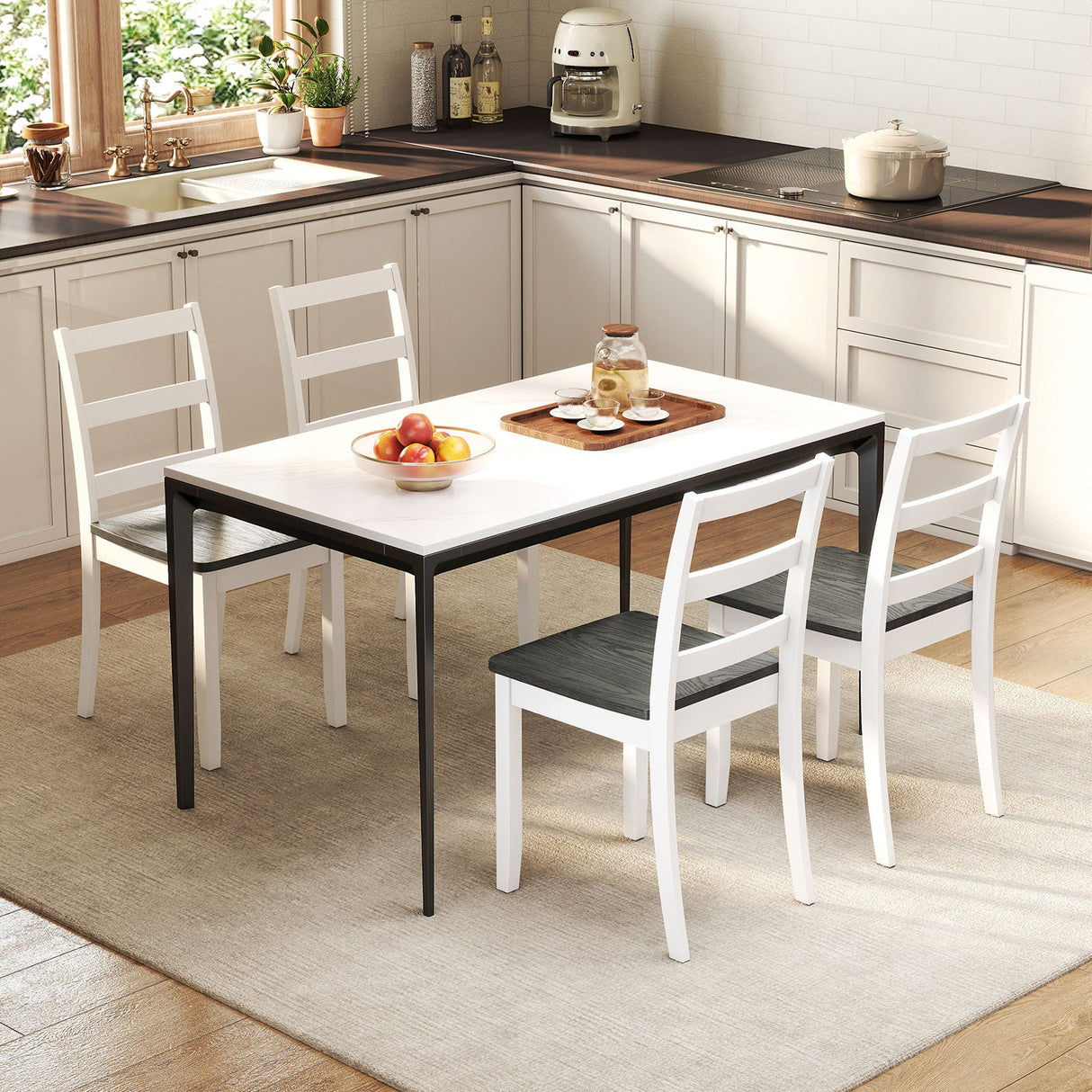 Juego de 4 sillas de comedor de madera con patas macizas de madera de caucho