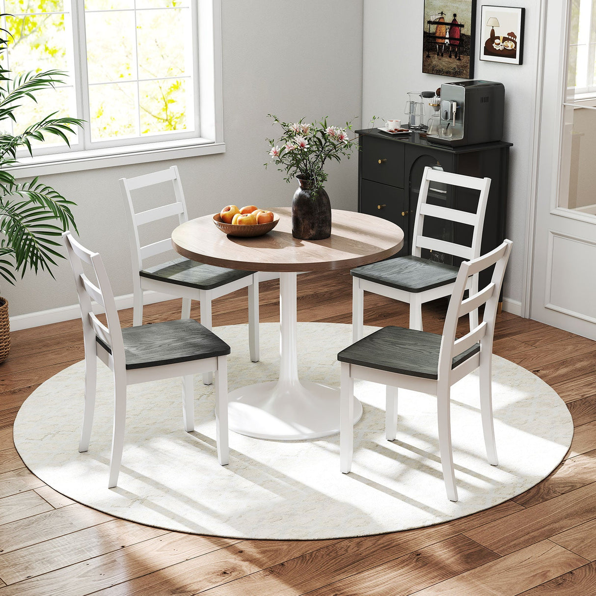 Juego de 4 sillas de comedor de madera con patas macizas de madera de caucho