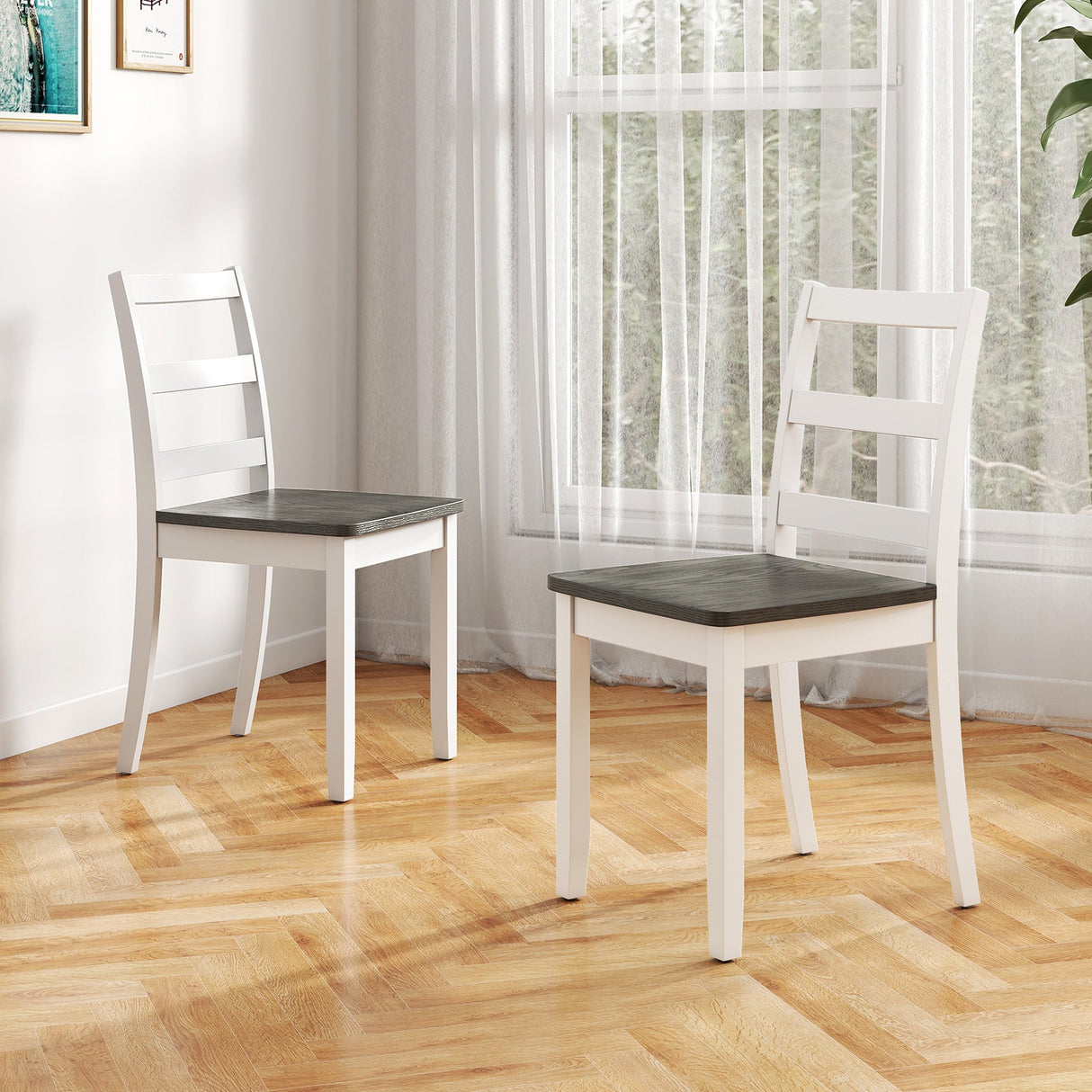 Juego de 4 sillas de comedor de madera con patas macizas de madera de caucho