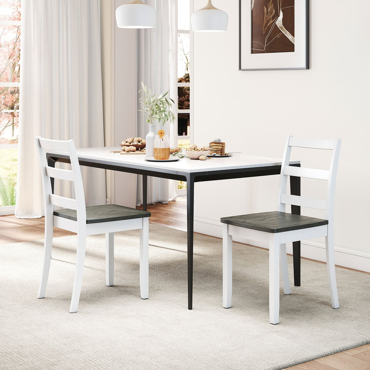 Juego de 4 sillas de comedor de madera con patas macizas de madera de caucho
