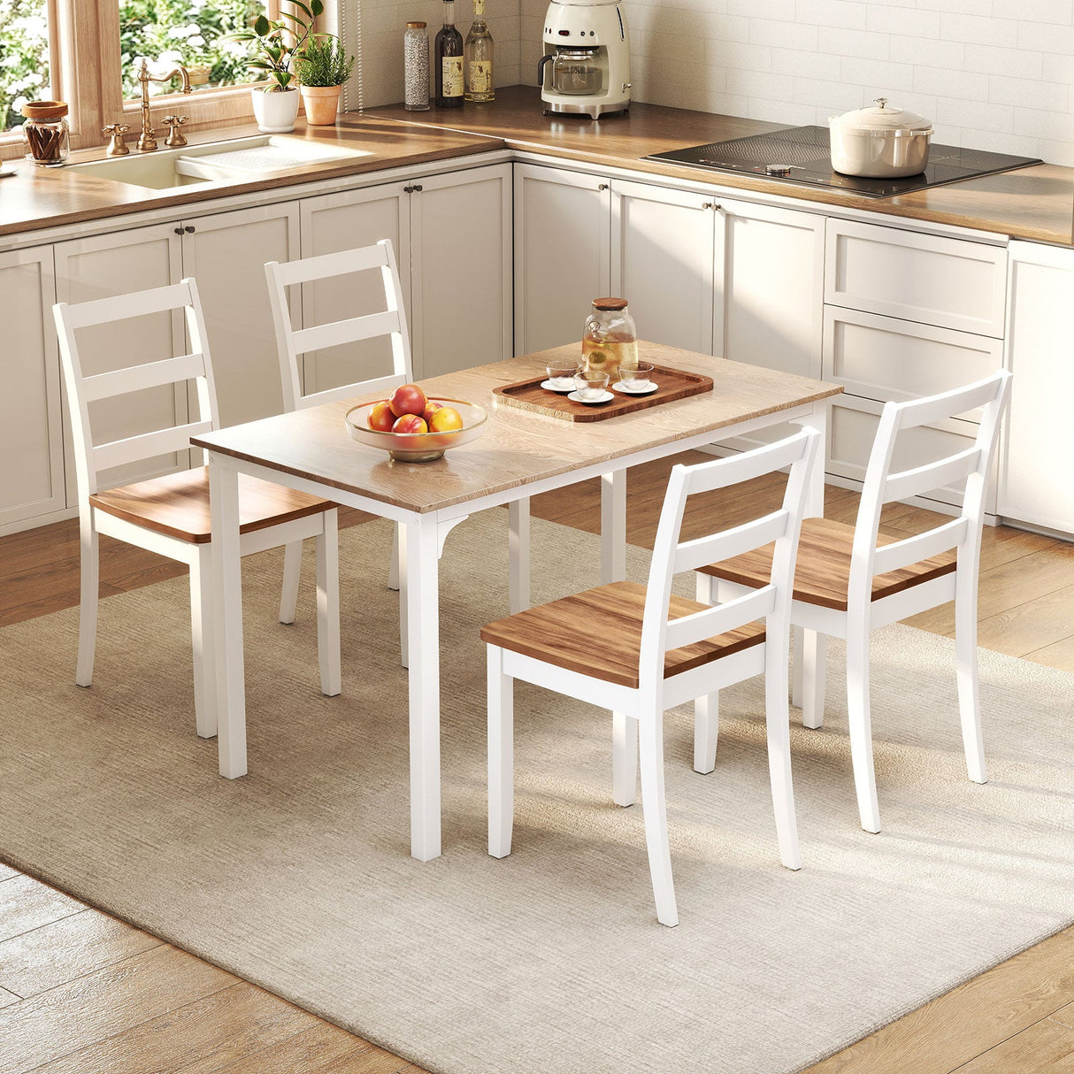 Juego de 4 sillas de comedor de madera con patas macizas de madera de caucho