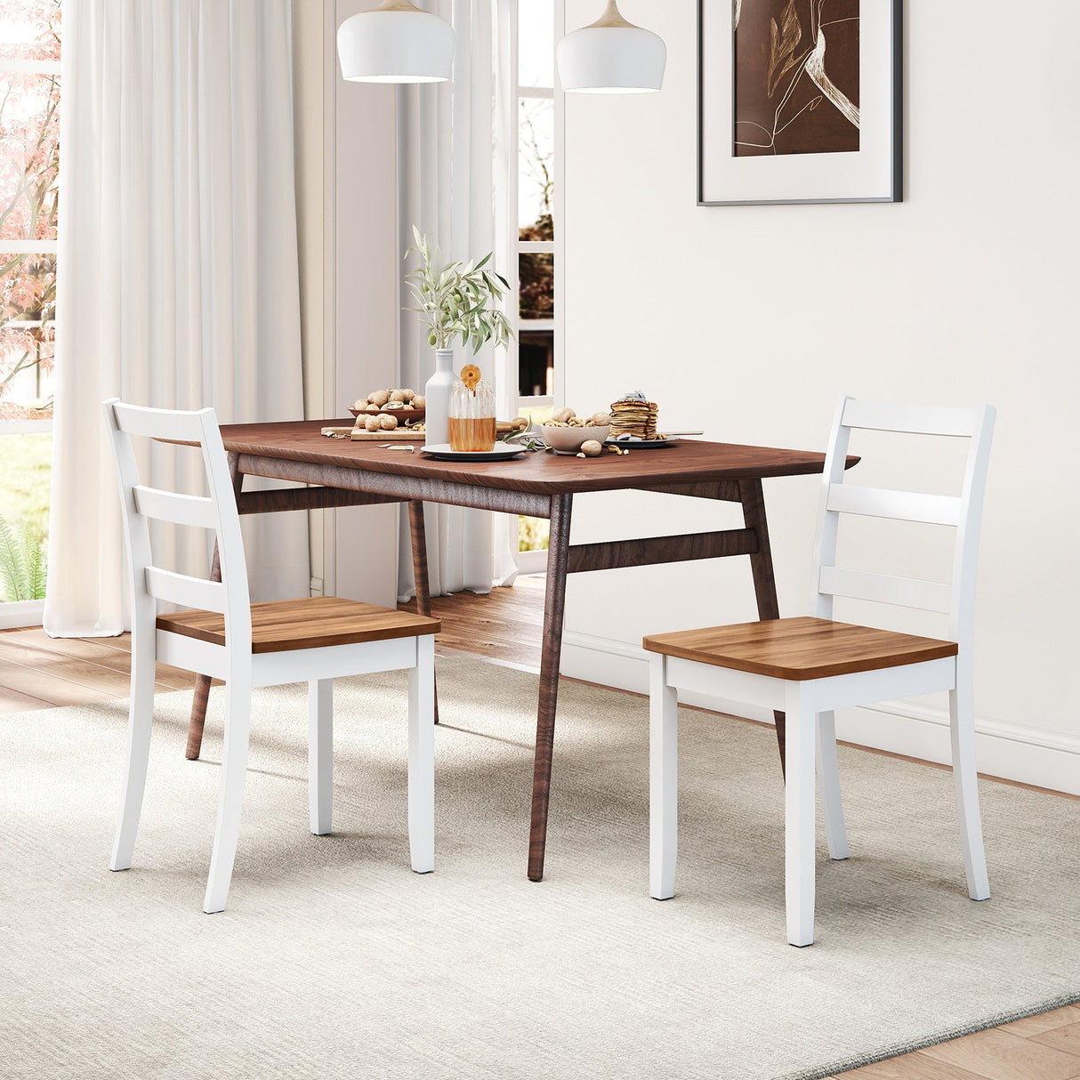 Juego de 4 sillas de comedor de madera con patas macizas de madera de caucho