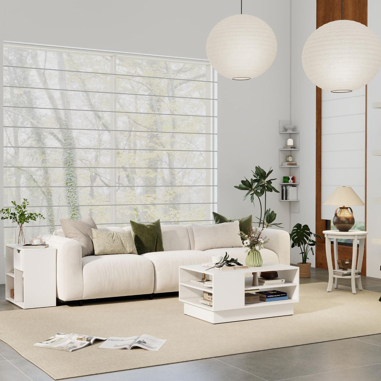 Juego de muebles modernos de 5 piezas para sala de estar: Mesa auxiliar + Mesa de centro + Mesa consola + Librería + Estante esquinero