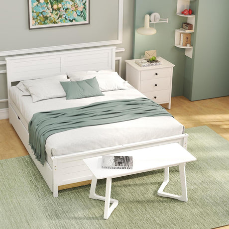 Juego de muebles de dormitorio de 4 piezas con estructura de cama doble, banco de entrada, tocador y joyero