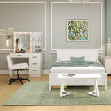 Juego de muebles de dormitorio de 4 piezas con estructura de cama doble, banco de entrada, tocador y joyero