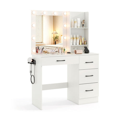 Juego de muebles de dormitorio de 4 piezas con estructura de cama doble, banco de entrada, tocador y joyero