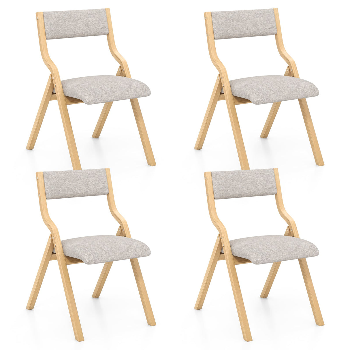 Juego de 4 sillas de comedor plegables, sillas de comedor tapizadas de madera con estructura de madera maciza
