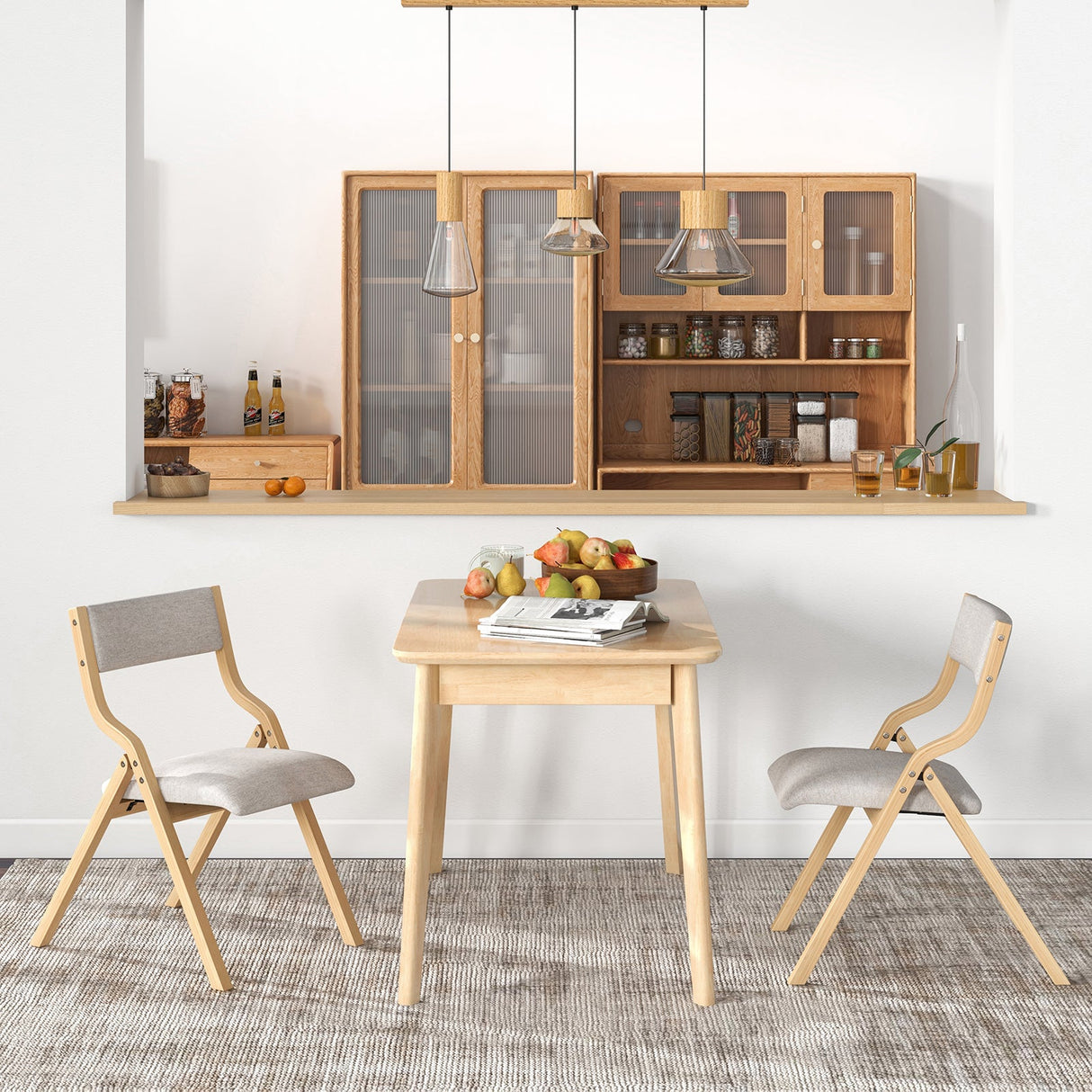 Juego de 4 sillas de comedor plegables, sillas de comedor tapizadas de madera con estructura de madera maciza