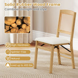 Folding Dining Chairs Set of 2 Rubber Wood Chairs with Linen Padded Seat