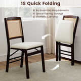 Folding Dining Chairs Set of 2 Rubber Wood Chairs with Linen Padded Seat