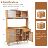 Kitchen Dining Set with Extendable Table 2 Rattan Accent Chairs and Kitchen Cabinet