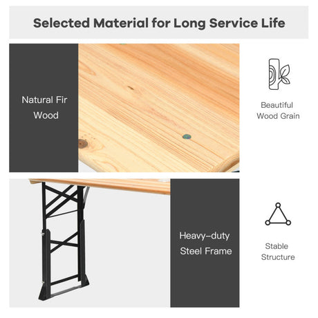 Juego de 3 piezas de mesa de pícnic para patio: Mesa de pícnic de madera ajustable + Sombrilla + Base para sombrilla