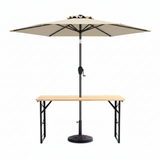 3-Piece Patio Picnic Table Set: Adjustable Wooden Picnic Table + Umbrella + Umbrella Base