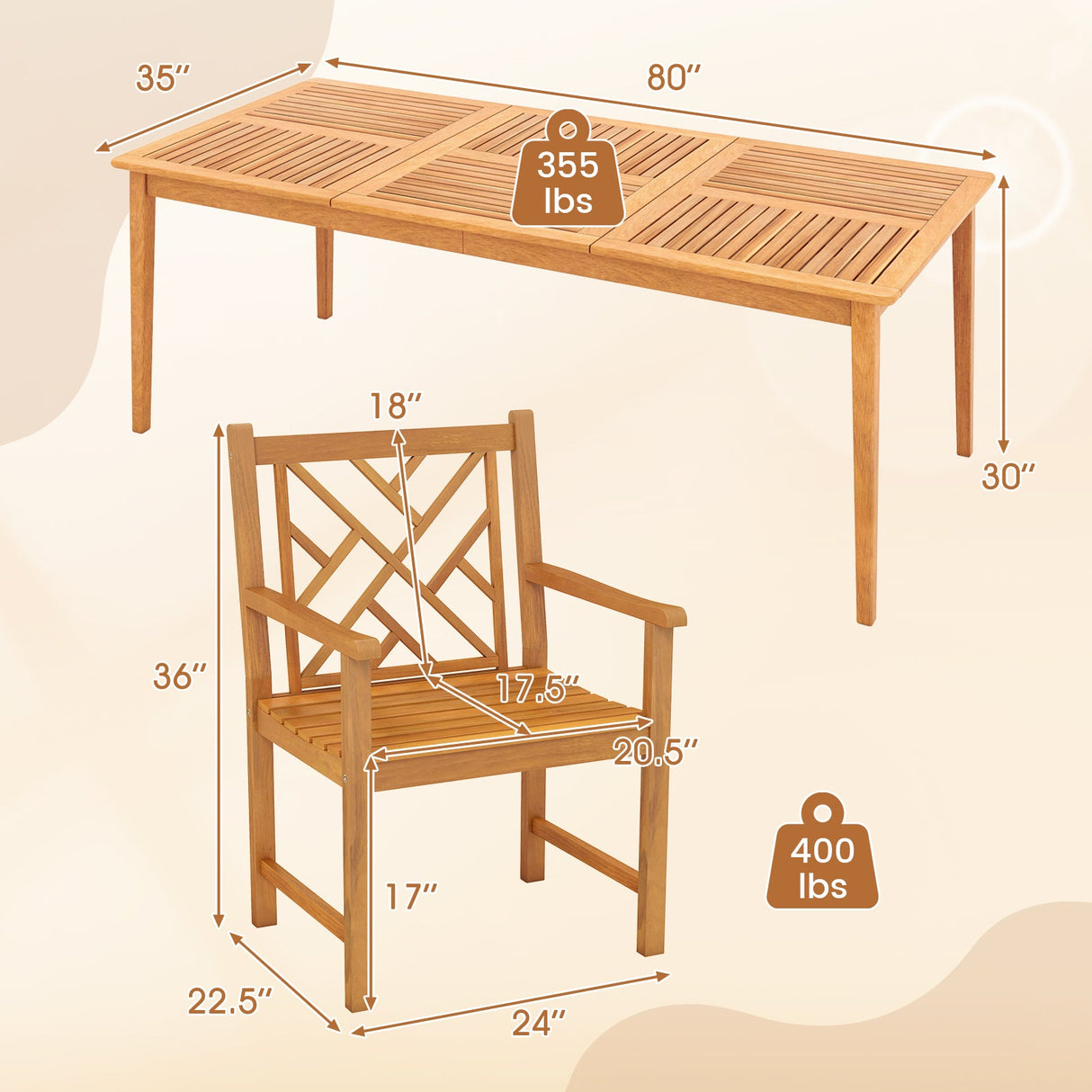 Juego de mesa de comedor para patio de 9 piezas, mesa de comedor rectangular de madera con 8 sillas y tablero de listones