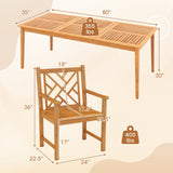 Juego de mesa de comedor para patio de 9 piezas, mesa de comedor rectangular de madera con 8 sillas y tablero de listones