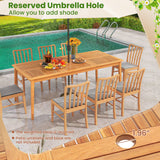 Juego de mesa de comedor para patio de 9 piezas, mesa de comedor rectangular de madera con 8 sillas y tablero de listones