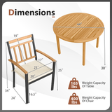 Juego de comedor de 5 piezas de madera de acacia para exteriores, mesa redonda de patio y sillas de metal con cojines