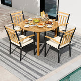 Juego de comedor de 5 piezas de madera de acacia para exteriores, mesa redonda de patio y sillas de metal con cojines