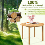 Juego de comedor de 5 piezas de madera de acacia para exteriores, mesa redonda de patio y sillas de metal con cojines
