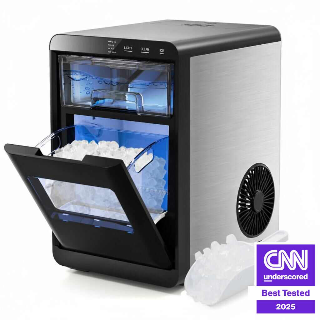 Dúo prémium de hielo y café: máquina de hielo tipo nugget aclamada por CNN y máquina de café espresso de acero inoxidable de 20 bares