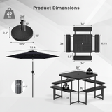 Juego de mesa de pícnic para exterior con banco, sombrilla y base para 4-8 personas