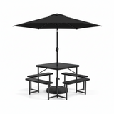 Juego de mesa de pícnic para exterior con banco, sombrilla y base para 4-8 personas